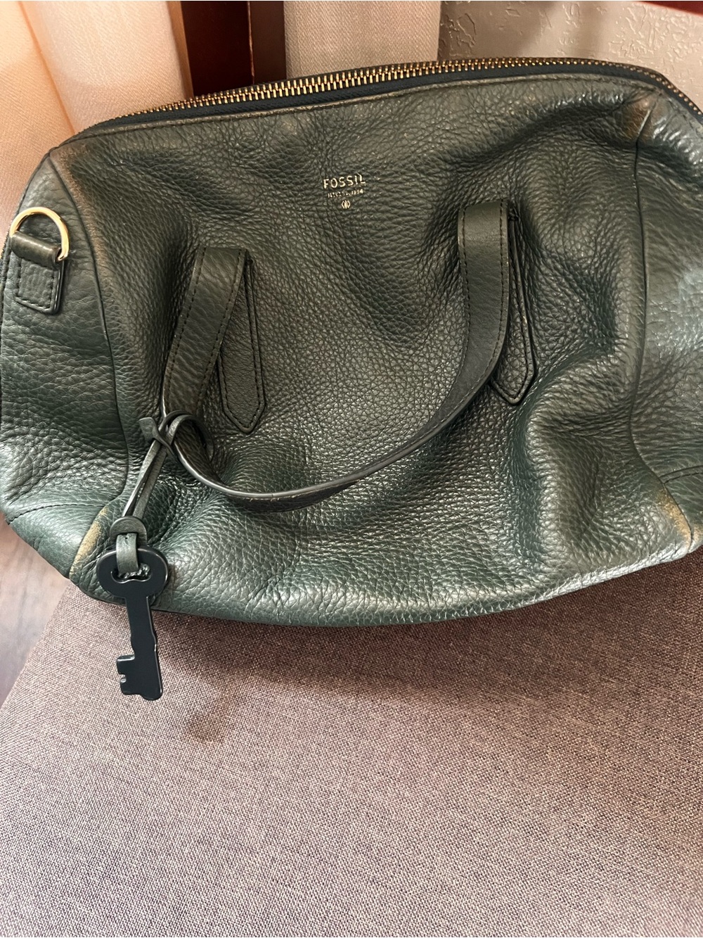Fossil Forest Green Pebbled Leather Tote